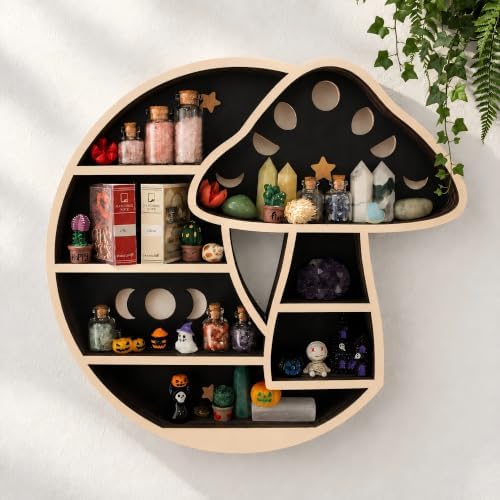 Whimsical Mushroom Decor, Witchy Moon Mushroom Shelf, Floating Wall Shelf by FNYDOX