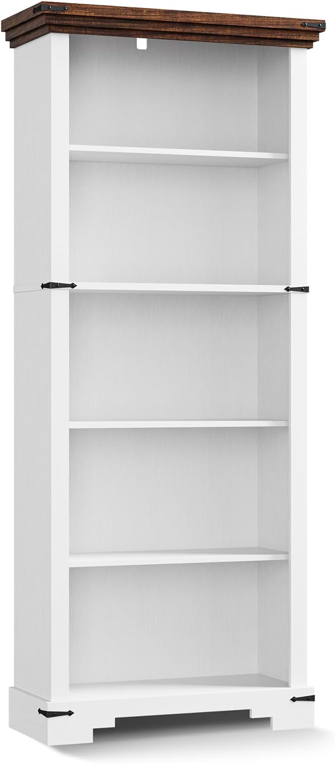5-Tier Farmhouse Bookshelf, 61.1 inch Tall Bookcase - Image 8
