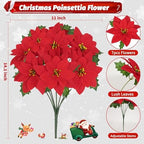 36 Pack Poinsettia Flowers Artificial Christmas Decorations, Red Poinsettia Flowers for Christmas Tree, Velvet Poinsettias Artificial Flowers for Xmas Decor DIY for Home Vase Indoor Outdoor Garden - Image 3