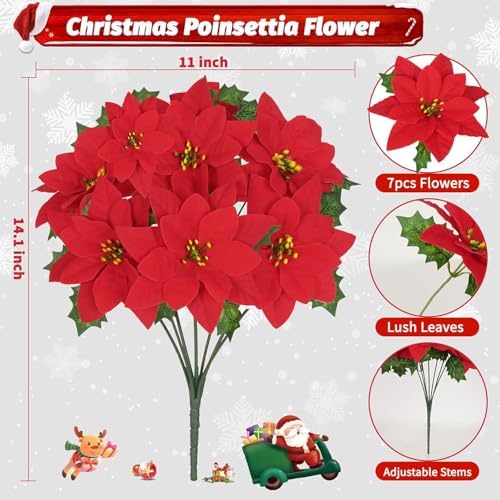 36 Pack Poinsettia Flowers Artificial Christmas Decorations, Red Poinsettia Flowers for Christmas Tree, Velvet Poinsettias Artificial Flowers for Xmas Decor DIY for Home Vase Indoor Outdoor Garden - Image 3