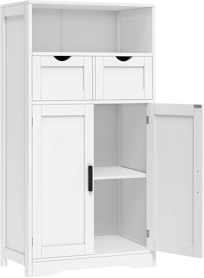 Iwell Bathroom Cabinet with Doors and Drawers, Freestanding Bathroom Storage by IWELL