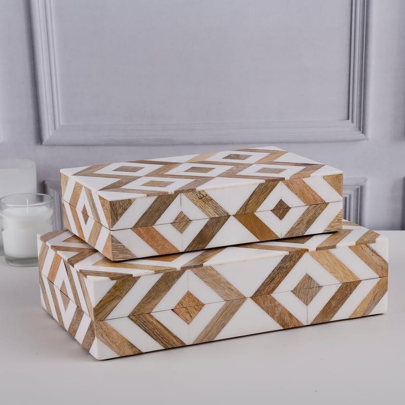 Handicrafts Home Small Jewelry Trinket Wood Box with Lid,5x7x1.5 In - Image 2