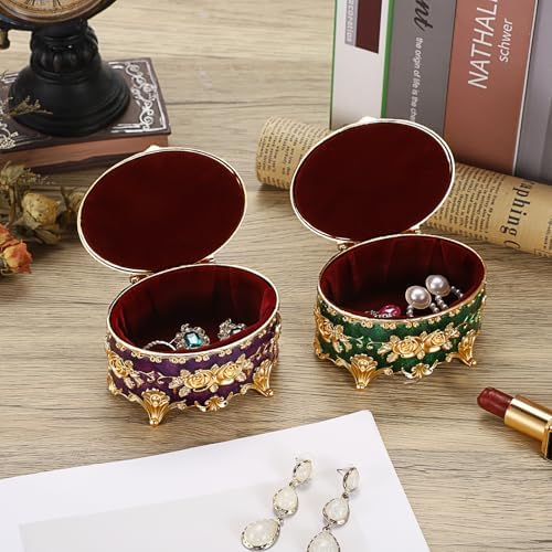 Hipiwe Vintage Jewelry Box Oval Trinket Ring Display Case, Antique Green - Image 6