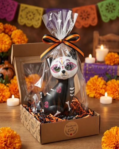 GoGnome Halloween Sugar Black Cat Skeleton Figurine, Cute Resin Statue with Skull Face & Skeleton Tabletop Decoration for Home Mantel Shelf (Black Cat) - Image 4