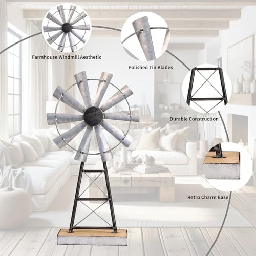 Charming Tall Galvanized Windmill Decor, Metal Windmill Accent for Farmhouse Shelf Decor and Living Room, Adding a Touch of Rustic Farmhouse Decor to Your Home Space - Image 3
