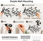Meltset Metal Tree Leaf Wall Decor, Vine Olive Leaf Branch Wall Art, Black Metal Art, Wrought Iron Scroll Wall Decor, Decorative Wall Sculpture Above Bed, Living Room,Bathroom,Indoor Outdoor(L/Black) - Image 4