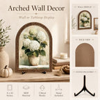 Tabletop Decor White Hydrangea Sign, Arched Wooden Frame with Stand, Flower Home Retro Decorations, Farmhouse Floral Decor, Rustic Potted Flower Art for Living Room Bedroom - Image 4