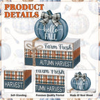 Geelin 4 Pcs Blue and White Pumpkin Fall Decor, Vintage Fall Table Decor with Wooden Book Stack and Plaid Accents, Farmhouse Decorations for Tiered Tray Shelf Coffee Bar - Image 4