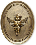 Newinhome Vintage Cherub Wall Sculpture Antique Wall Decor Hand Painted with Embossed Cherub Design, Oval Aesthetic Room Decor, Vintage Decoration for Living Room Hallway and Bedroom,Unique Gifts by Newinhome