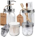Amolliar Mason Jar Bathroom Accessories Set(4 Pack) - Lotion Soap Dispenser&Qtip Holder Set&Toothbrush Holder-Rustic Farmhouse Decor Apothecary Jar Bathroom Countertop,Vanity Organize (Brushed Nickel) by Amolliar