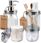 Amolliar Mason Jar Bathroom Accessories Set(4 Pack) - Lotion Soap Dispenser&Qtip Holder Set&Toothbrush Holder-Rustic Farmhouse Decor Apothecary Jar Bathroom Countertop,Vanity Organize (Brushed Nickel) by Amolliar