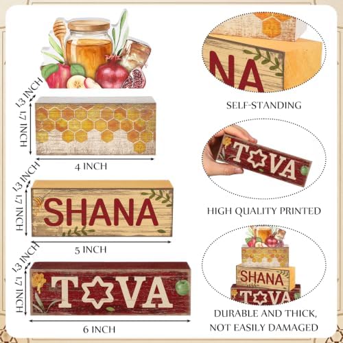 Yuntau 4 Pcs Rosh Hashanah Decorations Wooden Jewish New Year Centerpieces - Image 3