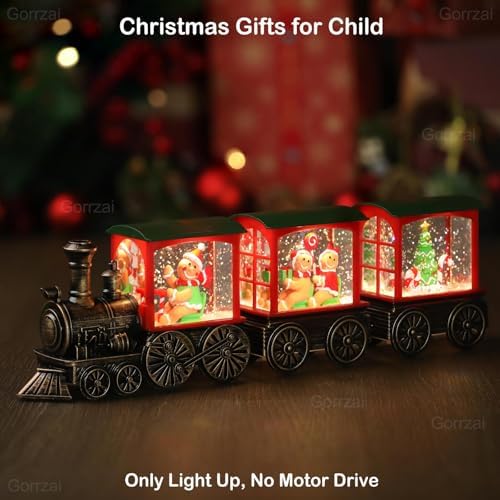 Train Snow Globe Christmas Snow Globe Lantern with Auto 6H Timer and Manual Glitter, Lighted Christmas Decorations Indoor with Gingerbread Man Tree for Home Tabletop, Battery Operated - Image 4