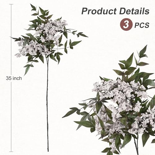 Fake Flowers 3 Pcs 35 Inch Greenery Stems Branches for Vase Floral Stems Realistic Sedum Spray for Home Decor Table Office Wedding Bedroom Party DIY Floral Arrangements Farmhouse Mantel - Image 2