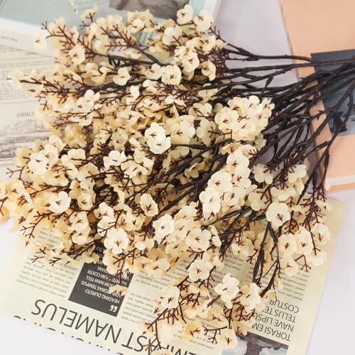 Uieke 15 Pcs Artificial Flowers Baby Breath Faux Champagne Artificial Gypsophila Bouquet Fake Silk Flowers Real Touch for Home Office Kitchen Wedding Wall DIY Room Farmhouse Décor - Image 2