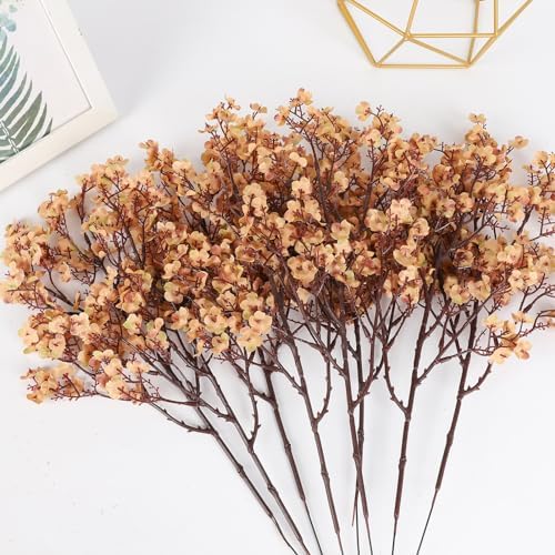 8Pcs Artificial Fall Flowers Real Touch Babys Breath Fake Brown Flowers - Image 6