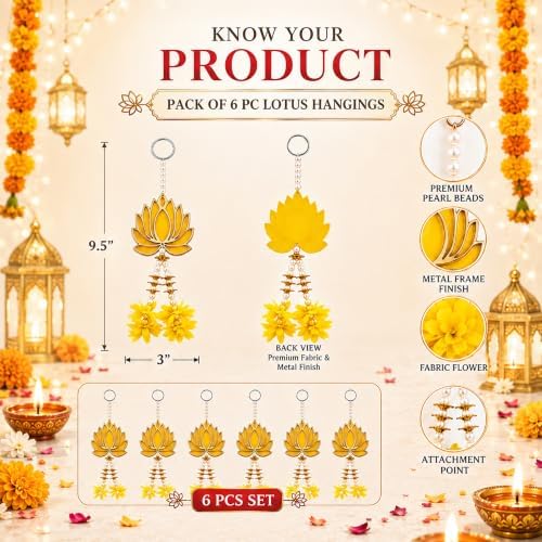 Lotus Hanging Wall Decor for Diwali Decoration, Home, Pooja Temple Set of 6 - Image 5