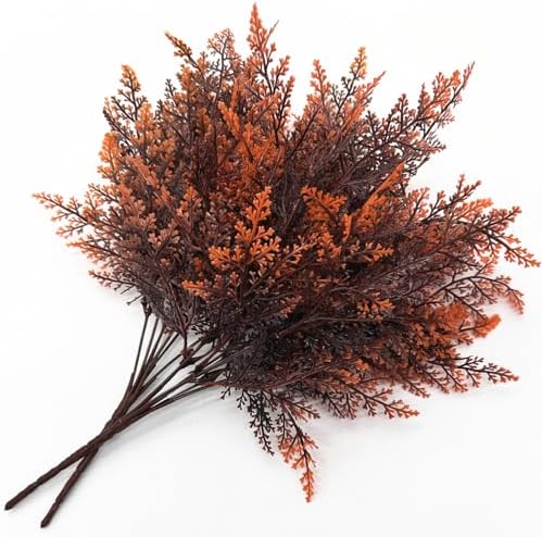 Artificial Ferns Shrubs Bushes, Faux Fern Leaves Plastic Plants Fake Boston Grass for Wedding Bouquet Indoor Outdoor Home Garden Verandah Kitchen Table Centerpieces Arrangements Decoration Red 8 Pack - Image 4