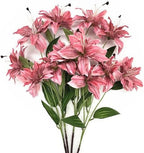 Artificial Lily Flowers, Vintage Silk Flower Long Stems Stargazer Lilies Full Bloom Lily Faux Plant Tiger Bouquets for Home Decor Indoor Hotel Wedding Party Fake Floral Arrangement - Coral Pink 4 Pack by CATTREE