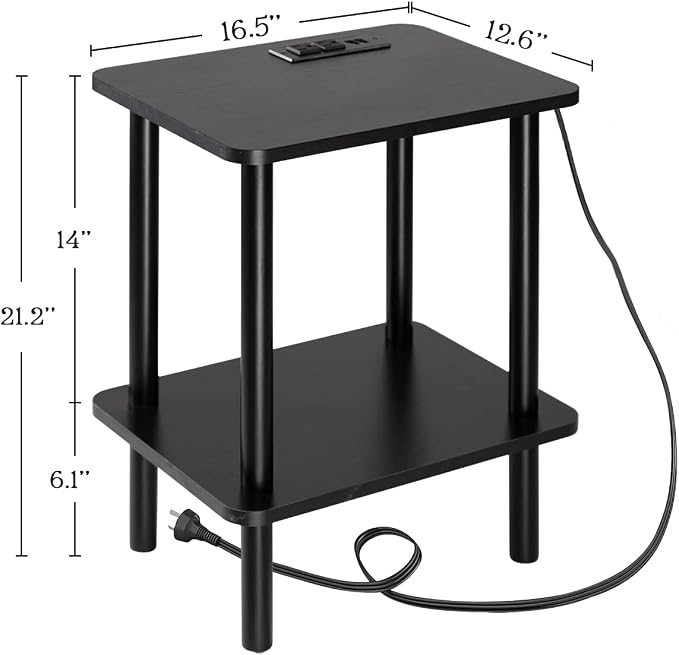 FORAOFUR End Table with Charge Station, Narrow Side Table - Image 3