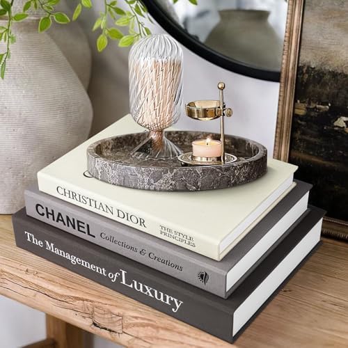1DOT2 Decorative Books Set of 3, Black-Gray-Beige Luxury Coffee Table Books by 1DOT2