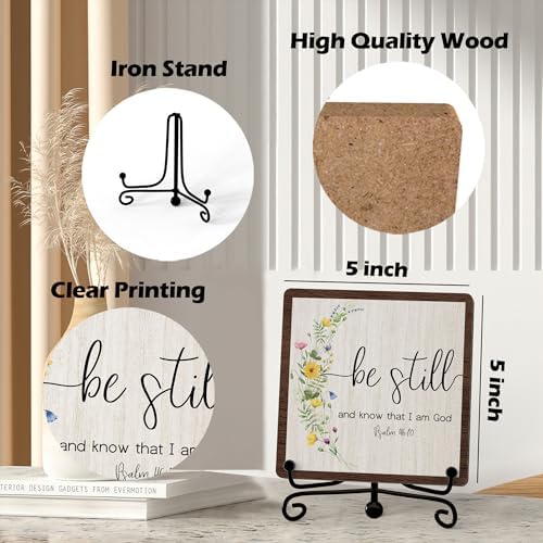 Inspirational Christian Desk Decor, Be Still And Know That I Am God Rutsic Sign, Desk Decorations For Office Home Living Room Bathroom, Eucalyptus Shelf Decor, Wooden Plaque With Stand (04) - Image 2