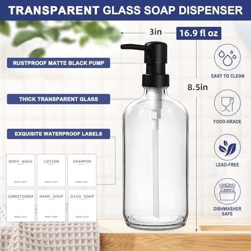 Dish Soap Dispenser for Kitchen, 16.9 fl oz Clear Hand and Dish Soap Dispensers, Kitchen Soap Dispenser Set with Sponge Holder, Brush Holder and Loofah Sponge, Countertop Sink Organizer Accessories - Image 3