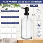 Dish Soap Dispenser for Kitchen, 16.9 fl oz Clear Hand and Dish Soap Dispensers, Kitchen Soap Dispenser Set with Sponge Holder, Brush Holder and Loofah Sponge, Countertop Sink Organizer Accessories - Image 3