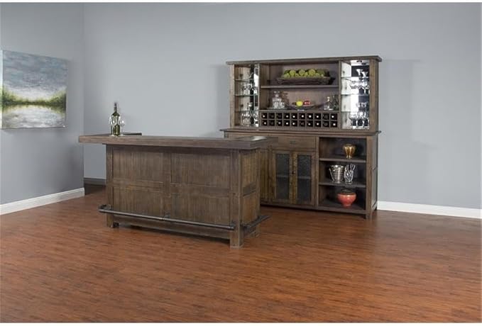 Pemberly Row Set of 3 Wood Bar Unit and 2 Ladderback Barstool in Dark Brown - Image 5