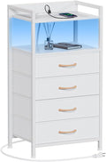 Furnulem White Nightstand with Charging Station, Night Stand Side Table with by Furnulem