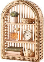 Rattan Wall Shelf - 3 Tier Boho Arched Wicker Hanging Shelves by Unknown