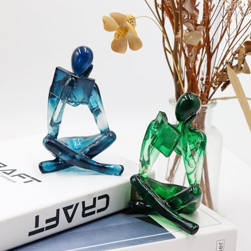 Reading Women Statue, Translucent Green Resin Thinker Sculptures, Abstract Art Ornament, Modern Aesthetic Figurine Decoration for Home Living Room Bedroom Office Shelf Table Desk Bookshelf Decor - Image 2