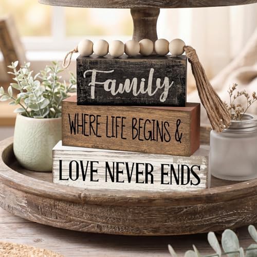 Yuntau 4 Pcs Farmhouse Tabletop Decor Wood Stacked Sign Blocks Family - Image 3