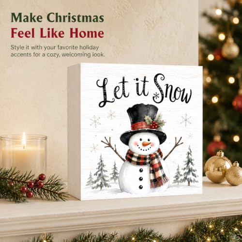 Christmas Decorations Winter Snowman Let It Snow Wood Box Sign - Image 5