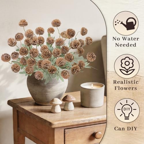 INQCMY 12 Pcs Brown Faux Flowers for Vase 20 Inch Artificial Mums Indoor - Image 4