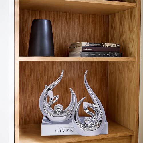 2 PCS Silver Decor Accent Ceramic Statue Abstract Sculptures Centerpieces Mid Century Modern Decor for Tables Coffee Table top Decorations for Living Room Desktop Shelf Dining Room Kitchen - Image 5