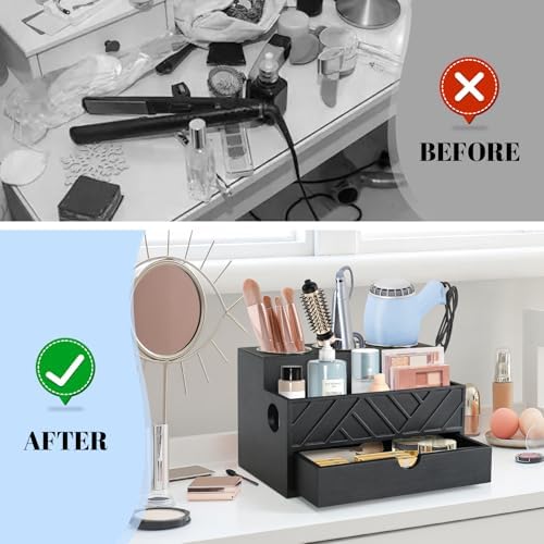 Hair Tool Organizer, Hair Dryer Holder with Drawer, Bathroom Countertop Organizer for Bathroom Accessories, Blow Dryer Organizer for Hair Styling Tools, Vanity Organizer for Bathroom, Vanity, Kitchen - Image 5