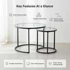 Round Nesting Coffee Table Set of 2, Modern Glass Nesting Tables, Stacking - Image 3