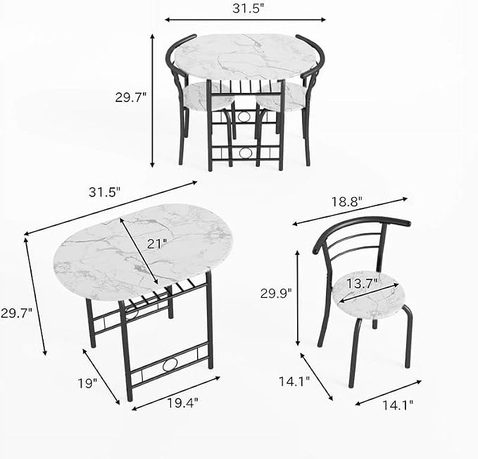 Shahoo 3-Piece Wooden Dining Table Set, Kitchen Breakfast Nook Sets - Image 7