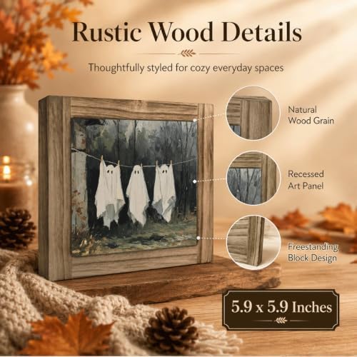 Funny Ghosts Wood Plaque Sign, Halloween Entryway Art Decor 35 - Image 3