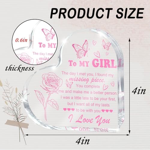 Love Heart Shaped Acrylic for Women, Pink Romantic "For My Girl" Decorative Gift, Anniversary Valentine's Day Gift, Couple Desk Decoration, Valentines Day Office Desk Accessories Decoration 4x4 Inch - Image 2