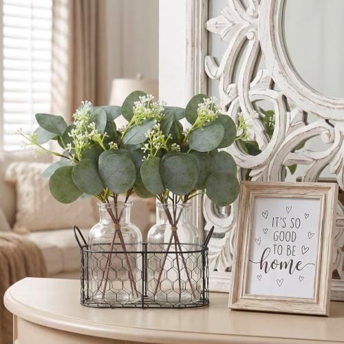 ZeKonan 40 Pcs Artificial Eucalyptus Stems with White Seeds Plants 11" Fake Eucalyptus Leaves Branches Faux Greenery Stems for Floral Arrangement DIY Bouquets, Wedding Table Vase Home Decor - Image 6