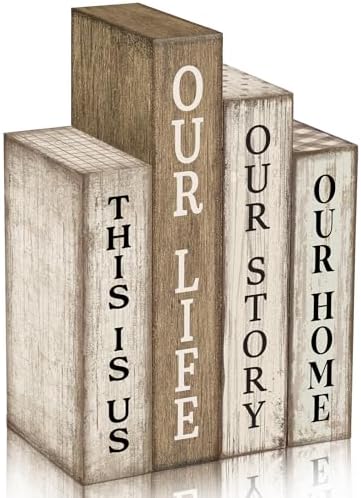 Lineshading 4 Pcs Farmhouse Table Decor Wooden Book Our Home Our Story Life by Lineshading