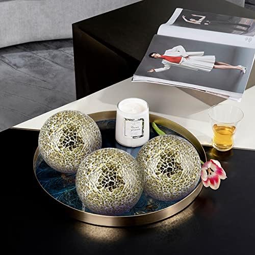 MDLUU 4" Decorative Orbs, Mosaic Sphere Balls, Centerpiece Balls for Bowls, Vases, Dining Table Decor, Pack of 3 (Gold) - Image 6