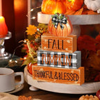 4 Pcs Fall Decor for Home Buffalo Plaid Pumpkin Wooden Signs with Blessed - Image 4
