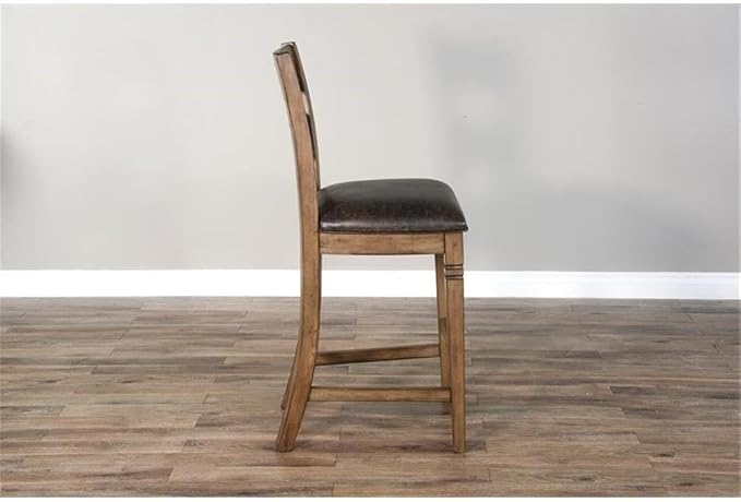 Pemberly Row Set of 3 Wood Bar Unit and 2 Ladderback Barstool in Natural Brown - Image 9