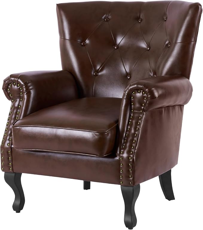 Modern Faux Leather Accent Chair, Upholstered Mid-Century Armchair by LOVSPATIOFURNITURE
