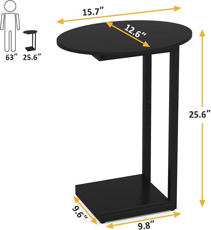 Hosfais Small Side Table End Table, C-Shaped Wood Coffee Table TV Tray - Image 2