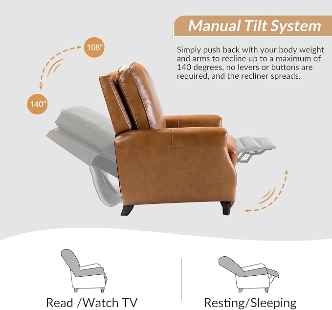 HULALA HOME Genuine Leather Manual Recliner Chair - Image 5