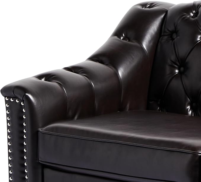 LEVNARY Chesterfield Loveseat Leather, Upholstered Sofa - Image 6